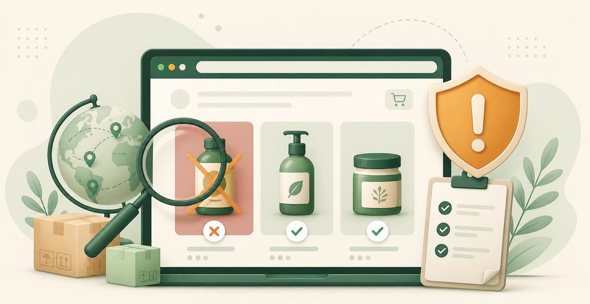Product listing review with a risk warning, alternatives and buyer checklist