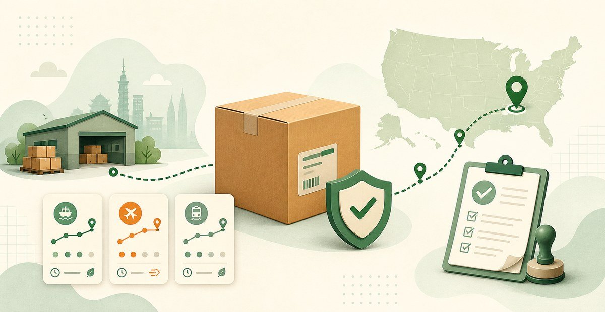International parcel route to the United States with tracking, insurance and customs checks